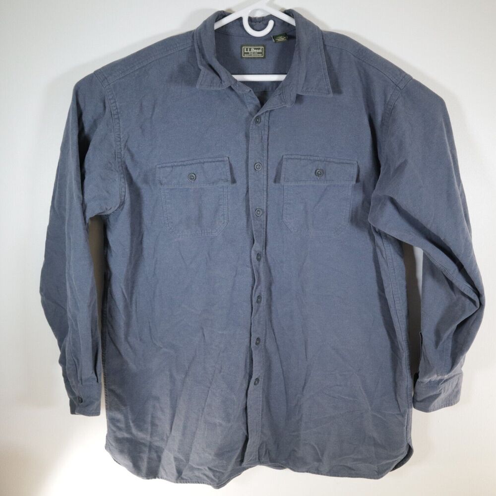 L.L. Bean Men’s XXL TALL Button Up Field Shirt Roll Tab Zip Button Pockets Blue